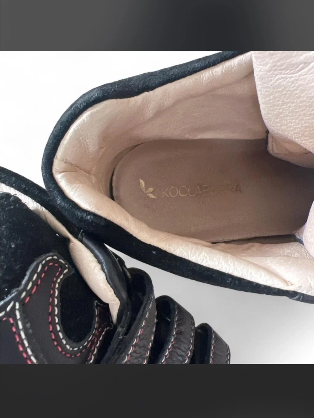 Koolaburra “Preston” in Black Leather Wedge Sneakers with red stitching